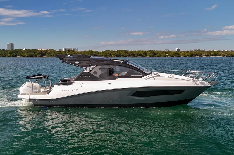  Yacht Photos Pics 2026 Granfort 370 GTX luxury yacht cruising on open water.
