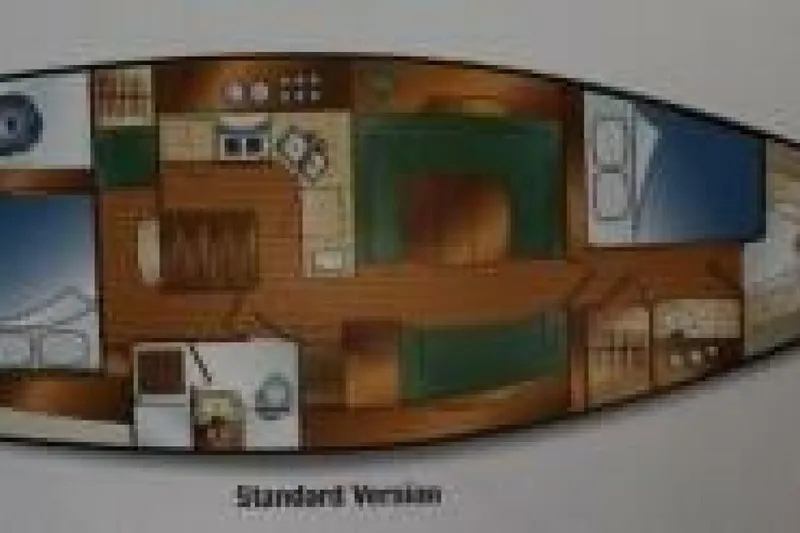 Dolce Vita Yacht Photos Pics Floor plan of a 2004 Hunter 41 AC sailboat, standard version layout.