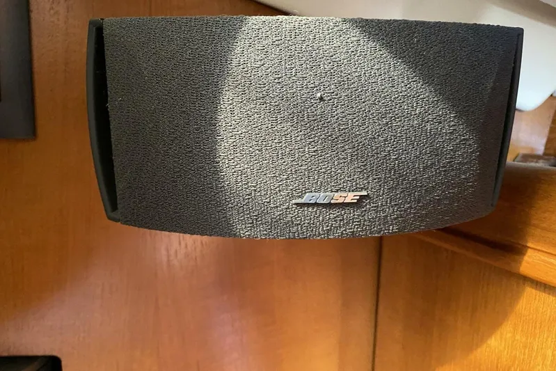 Dolce Vita Yacht Photos Pics Bose speaker mounted on wooden interior of 2004 Hunter 41 AC yacht.