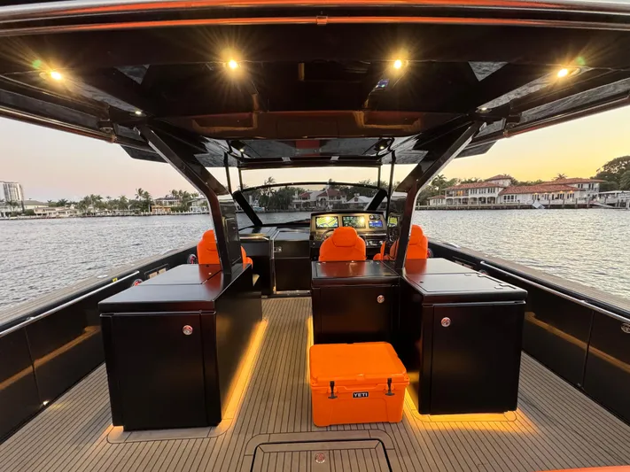 La Doña Yacht Photos Pics Luxurious 2023 Pardo Yachts 50 interior with modern design and waterfront view.