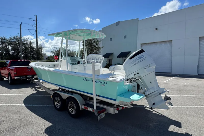  Yacht Photos Pics 2024 Albury Brothers 23 Forward Seating boat on trailer, parked outdoors.