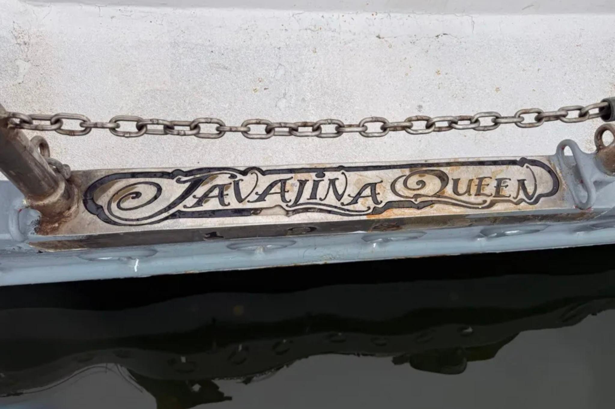 "Javalina Queen" nameplate on 1989 Custom Schooner Live aboard boat.