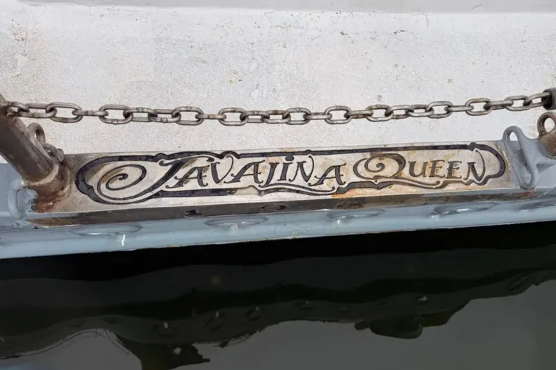 Dauntless Yacht Photos Pics "Javalina Queen" nameplate on 1989 Custom Schooner Live aboard boat.