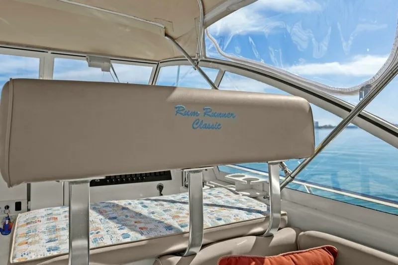 Whattakeeper Yacht Photos Pics 2006 Mainship 34 Rum Runner II interior with "Rum Runner Classic" embroidered seat.