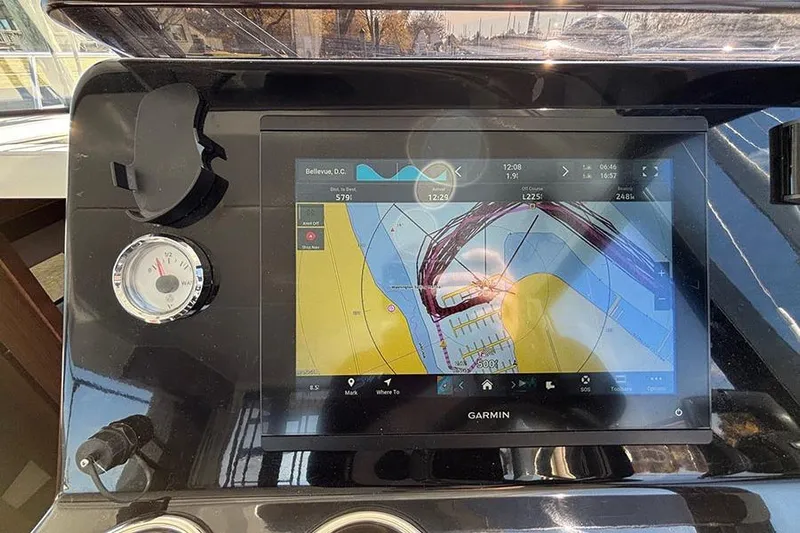  Yacht Photos Pics Garmin navigation display on 2022 Jeanneau NC Weekender 1095 Fly boat dashboard.