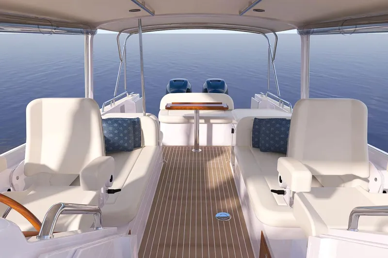 Tumalum Yacht Photos Pics Manufacturer Provided Image: Luxurious 2023 MJM 35 boat interior with comfortable seating and ocean view.