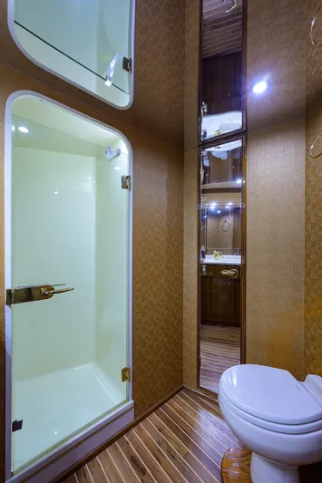  Yacht Photos Pics Luxurious bathroom in 2005 Viking 61 yacht with shower and toilet.