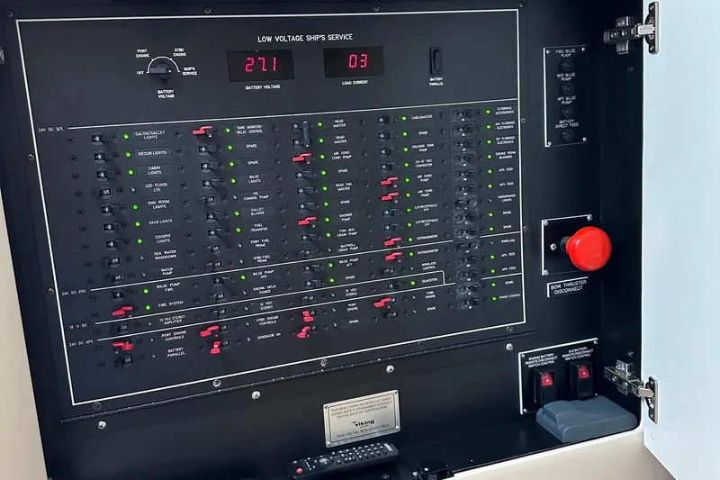 Fluid Power Yacht Photos Pics Electrical control panel on a 2019 Viking 44 Sport Coupe yacht.