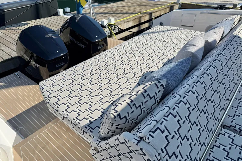  Yacht Photos Pics Luxury seating on 2026 Delta Powerboats 48 Coupe with twin Mercury engines.