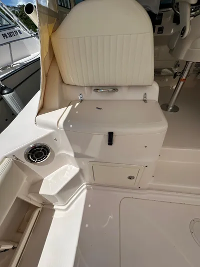  Yacht Photos Pics 2013 Grady-White Express 330 boat interior with seating and storage.
