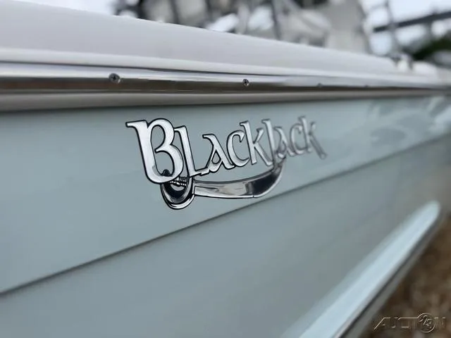 2025 BlackJack 224 boat with sleek design and chrome logo detail.