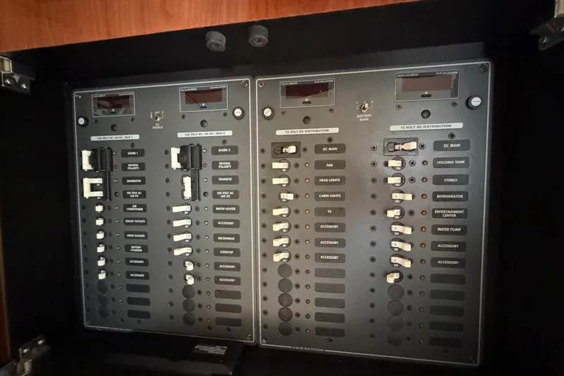  Yacht Photos Pics Electrical control panel on a 2007 Fountain 38 Tournament Edition boat.