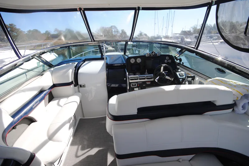 Yacht Photos Pics 2017 Formula 370 Super Sport boat interior with luxurious seating and modern dashboard.