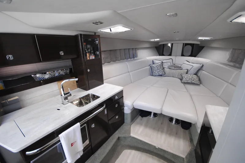  Yacht Photos Pics Luxurious interior of a 2017 Formula 370 Super Sport yacht with modern amenities.