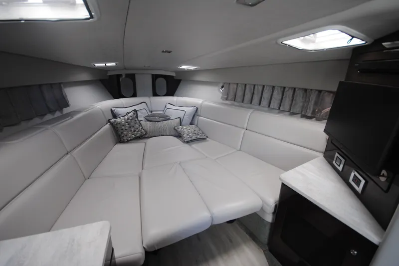  Yacht Photos Pics Luxurious interior of 2017 Formula 370 Super Sport yacht with plush seating and modern amenities.