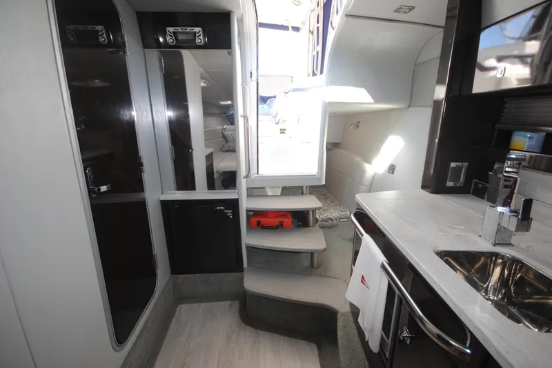  Yacht Photos Pics Interior of 2017 Formula 370 Super Sport yacht, featuring modern kitchen and sleek design.