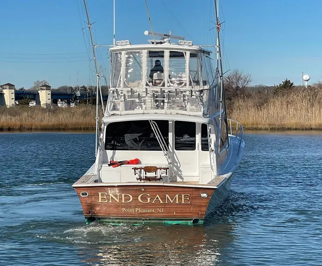End Game Yacht Photos Pics 2001 Ocean Yachts 56 Super Sport boat named "End Game" on water, Point Pleasant, NJ.