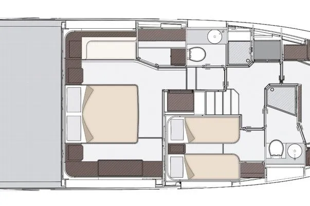 El Bibes Yacht Photos Pics Floor plan of 2023 Azimut Fly 53 yacht, featuring bedrooms and bathrooms.