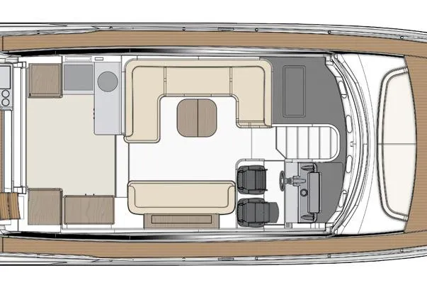 El Bibes Yacht Photos Pics Top view layout of 2023 Azimut Fly 53 yacht interior design.