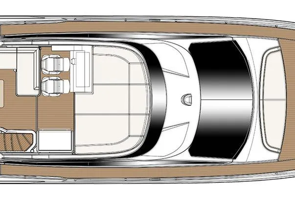 El Bibes Yacht Photos Pics Top view layout of 2023 Azimut Fly 53 yacht, showcasing deck and interior design.