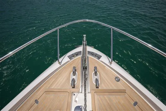  Yacht Photos Pics Bow view of 2023 Ferretti Yachts 720 on open water.