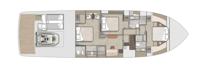  Yacht Photos Pics 2024 Cranchi Sessantasette 67 yacht floor plan with detailed interior layout.