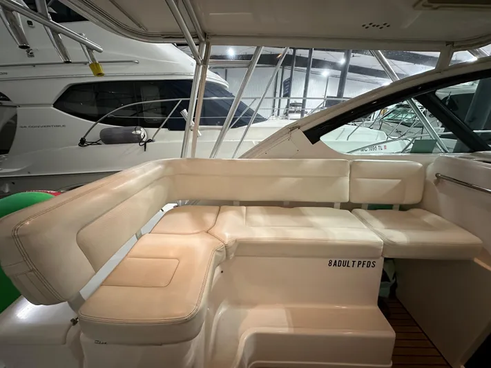  Yacht Photos Pics 2006 Tiara Yachts 3600 Open interior seating, showcasing luxurious white upholstery.