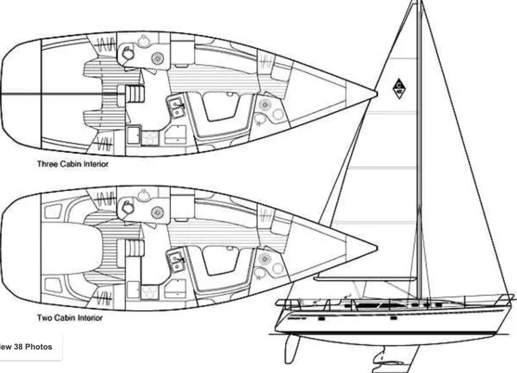  Yacht Photos Pics Blueprint of 1996 Catalina 400 sailboat, showing two and three cabin interior layouts.