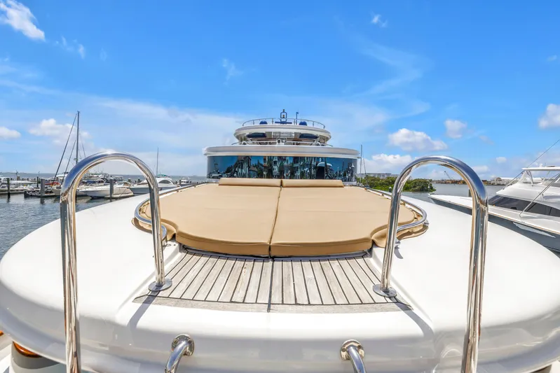 Star Saphire Yacht Photos Pics Luxury Bilgin 117 yacht deck, 2007 model, docked under clear blue sky.
