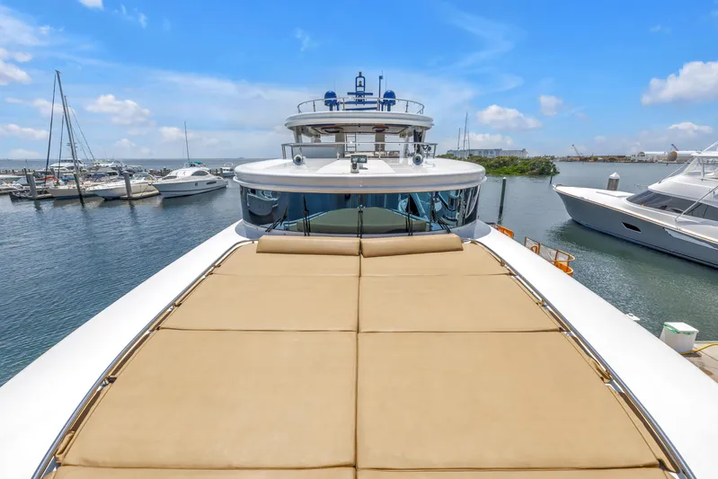 Star Saphire Yacht Photos Pics Luxurious 2007 Bilgin 117 yacht with spacious sun deck, docked in a serene marina.