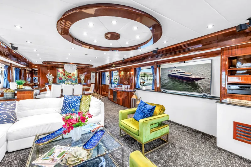 Star Saphire Yacht Photos Pics Luxurious interior of 2007 Bilgin 117 yacht with elegant seating and vibrant decor.