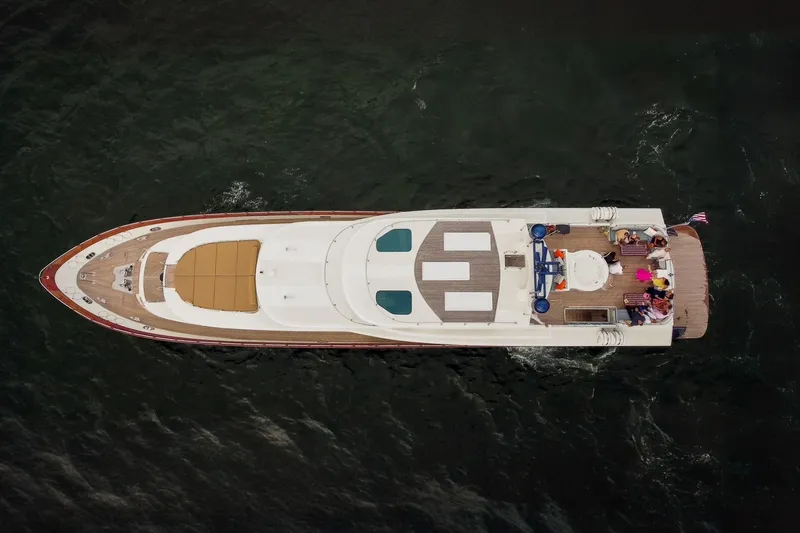 Star Saphire Yacht Photos Pics Aerial view of 2007 Bilgin 117 yacht cruising on the water.