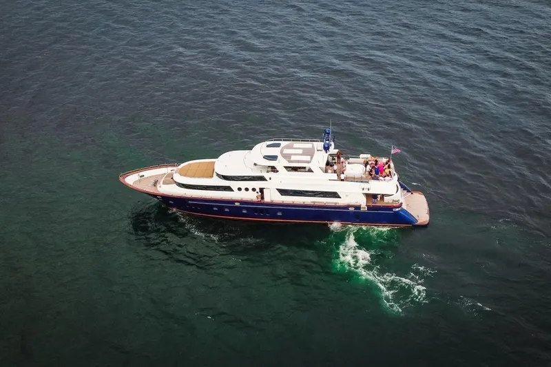 Star Saphire Yacht Photos Pics Aerial view of 2007 Bilgin 117 yacht cruising on open water.