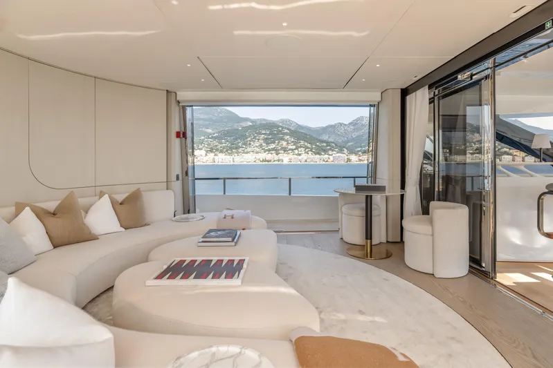 H Yacht Photos Pics Luxurious interior of 2023 Azimut Grande 35m yacht with scenic ocean view.
