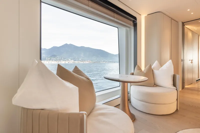 H Yacht Photos Pics Luxurious interior of 2023 Azimut Grande 35m yacht with scenic ocean view.