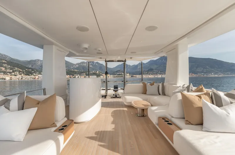H Yacht Photos Pics Luxurious interior of 2023 Azimut Grande 35m yacht with scenic ocean view.