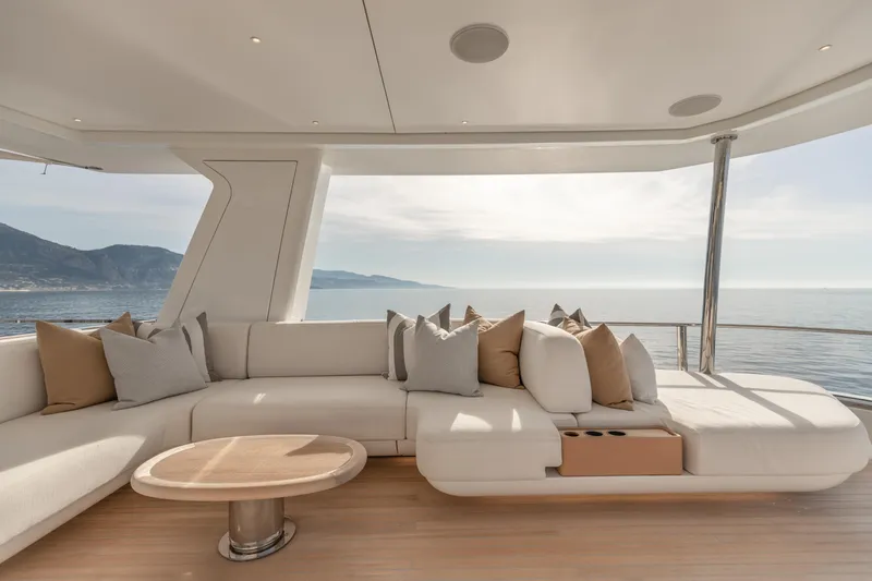 H Yacht Photos Pics Luxurious Azimut Grande 35m yacht interior with elegant seating and ocean view, 2023 model.