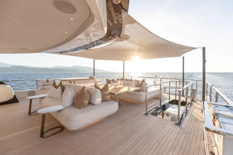 H Yacht Photos Pics Luxurious deck of 2023 Azimut Grande 35m yacht with elegant seating and ocean view.