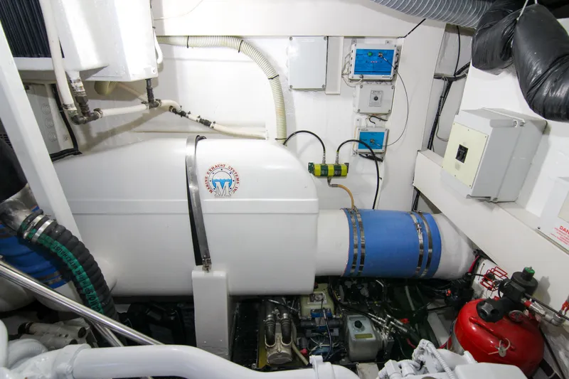 Love Life Yacht Photos Pics Engine room of 2009 Riva 68' EGO SUPER yacht, featuring mechanical equipment and control panels.