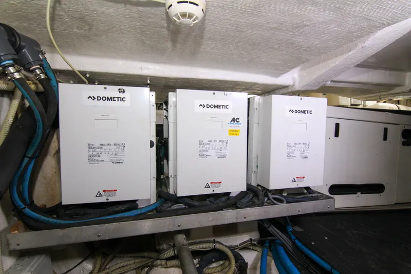 Love Life Yacht Photos Pics Electrical equipment in the engine room of a 2009 Riva 68' EGO SUPER yacht.