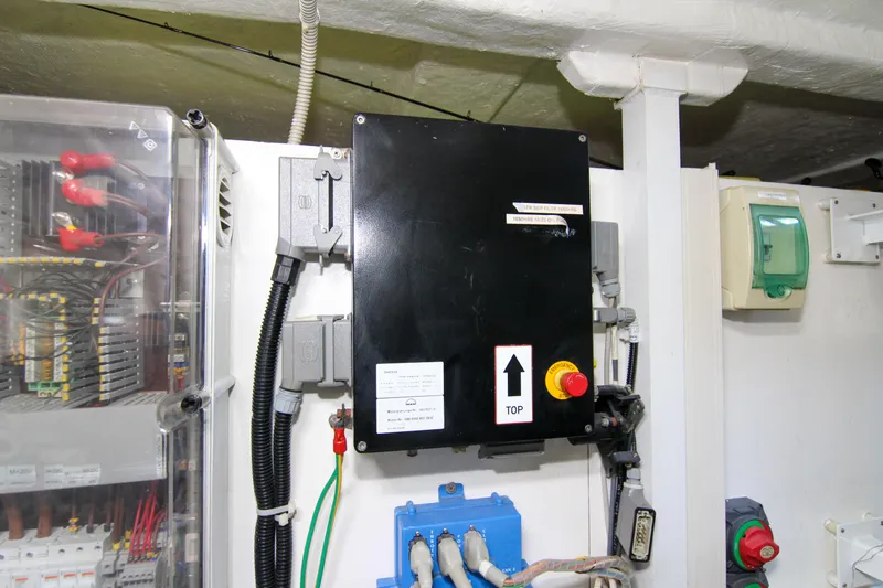 Love Life Yacht Photos Pics Electrical control panel in a 2009 Riva 68' EGO SUPER yacht engine room.