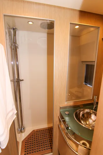 Love Life Yacht Photos Pics Luxurious bathroom in 2009 Riva 68' EGO SUPER yacht with modern shower and sink.