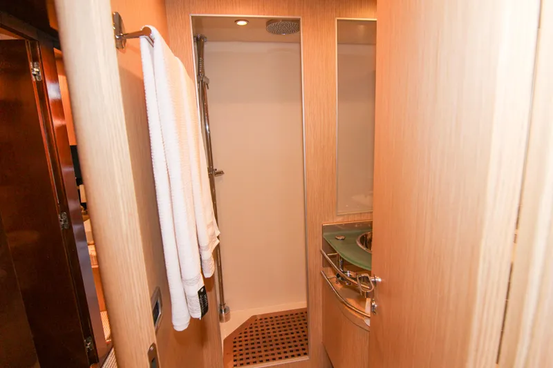 Love Life Yacht Photos Pics Luxurious bathroom interior of 2009 Riva 68' EGO SUPER yacht with modern shower.