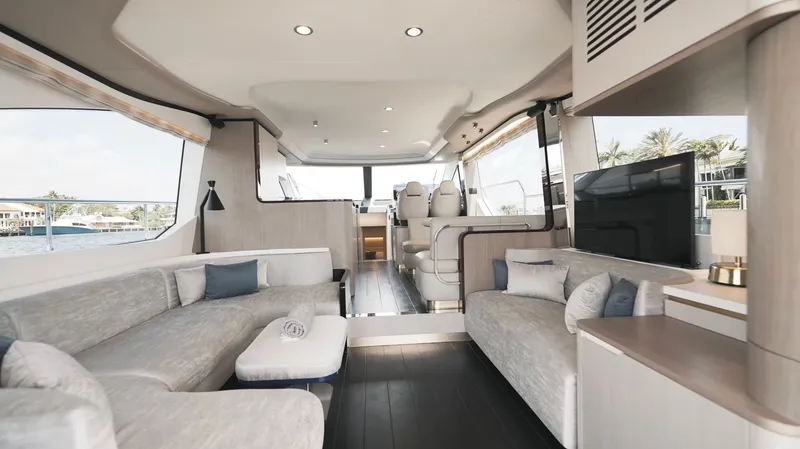 Skoupidia Yacht Photos Pics Luxurious interior of Azimut 60 Fly yacht, 2022 model.