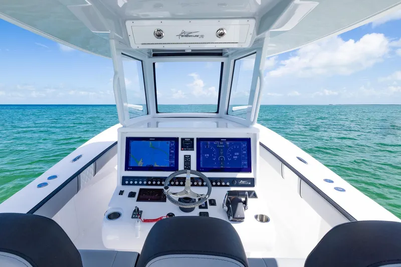  Yacht Photos Pics 2025 Streamline R 35 boat cockpit with advanced navigation system on open sea.