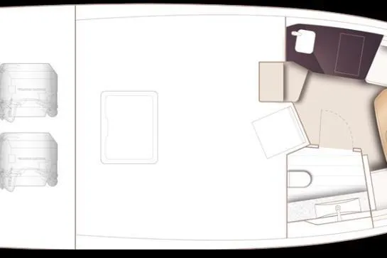 Mischief Yacht Photos Pics Floor plan of a 2020 Princess R35 yacht cabin layout.