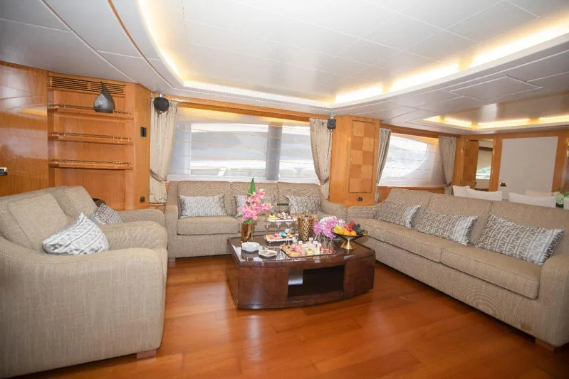  Yacht Photos Pics Luxurious interior of 2010 Azimut 105 yacht with elegant seating and decor.