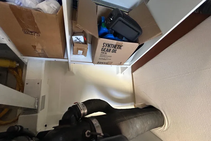 Smooth Yacht Photos Pics Storage area on a 2019 Beneteau Swift Trawler 50 with synthetic gear oil box.