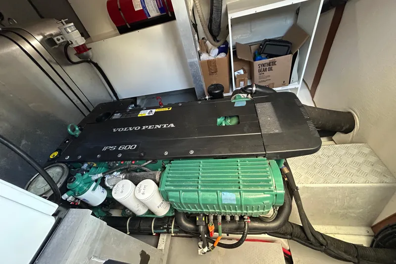 Smooth Yacht Photos Pics Engine room of 2019 Beneteau Swift Trawler 50 with Volvo Penta IPS 600 engine.