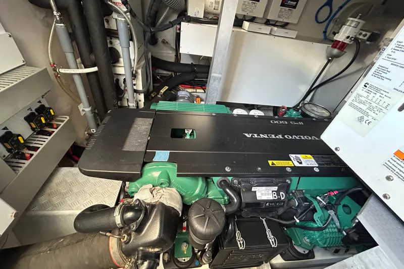 Smooth Yacht Photos Pics Engine room of 2019 Beneteau Swift Trawler 50 with Volvo Penta IPS 600 engine.